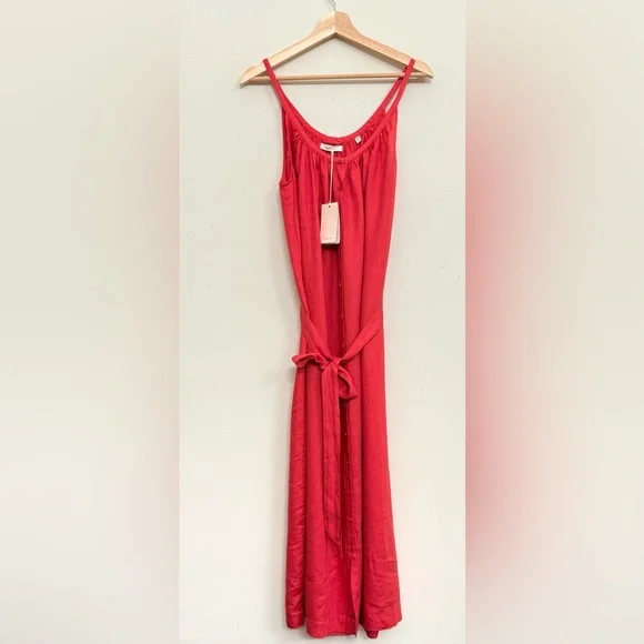 NWT DÔEN Nevita Linen Belted Midi Dress in Scarlett Size L - Picture 7 of 16